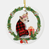 Niedliche Yorkie im Weihnachtskranz Keramik Ornament (Vorne)