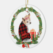 Niedliche Yorkie im Weihnachtskranz Keramik Ornament (Links)