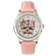 Niedliche Yorkie mit rosa Bow