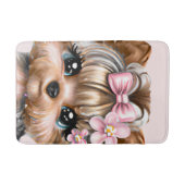 Niedliche Yorkie mit rosa Bow Badematte (Vorderseite)