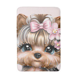 Niedliche Yorkie mit rosa Bow Badematte