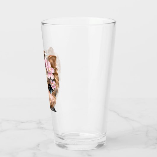 Niedliche Yorkie mit rosa Bow Glas (Links)