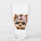Niedliche Yorkie mit rosa Bow Glas (Vorderseite)
