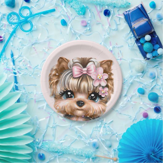 Niedliche Yorkie mit rosa Bow Pappteller (Party)