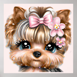 Niedliche Yorkie mit rosa Bow Poster