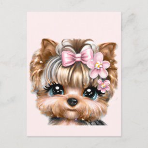 Niedliche Yorkie mit rosa Bow Postkarte