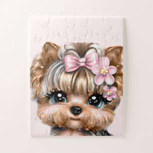 Niedliche Yorkie mit rosa Bow Puzzle