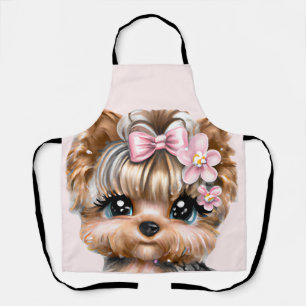Niedliche Yorkie mit rosa Bow Schürze