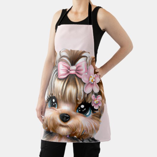Niedliche Yorkie mit rosa Bow Schürze (InSitu)