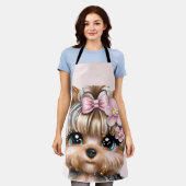 Niedliche Yorkie mit rosa Bow Schürze (Getragen)