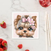 Niedliche Yorkie mit rosa Bow Serviette (Beispiel)