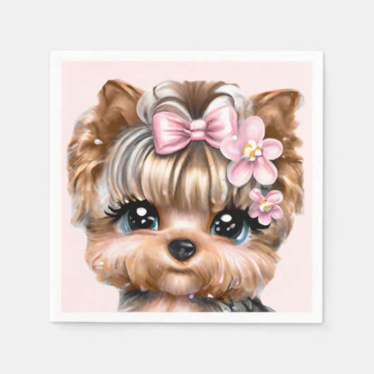 Niedliche Yorkie mit rosa Bow Serviette (Vorderseite)