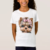 Niedliche Yorkie mit rosa Bow T-Shirt (Vorderseite)