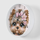 Niedliche Yorkie mit rosa Bow Uhr (Winkel)