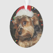 Niedliche Yorkie mit Weihnachtsmannmütze Ornament (Vorderseite)