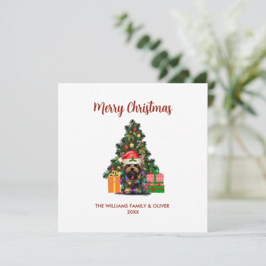 Niedliche Yorkie und Tree Weihnachten (Stehend Vorderseite)