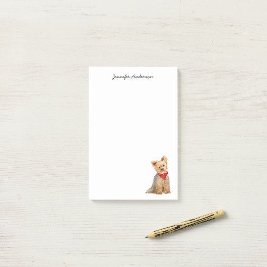Niedliche Yorkie Wasserfarbe personalisiert Post-it Klebezettel (Auf Schreibtisch)