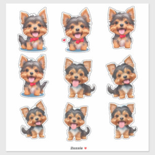 Niedliche Yorkie-Welpen lachen Clip-Art-Aufkleber Aufkleber