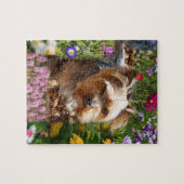 Niedliche Yorkshire Terrier Welpe & farbige Blume Puzzle (Horizontal)