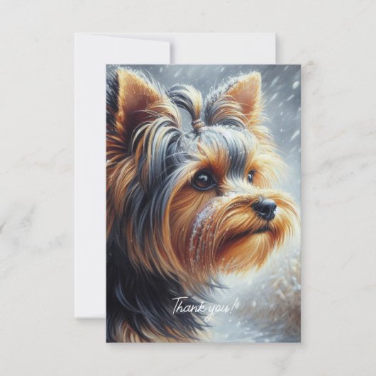 Niedliche Yorkshire Terrier Winterlandschaft Dankeskarte (Vorderseite)