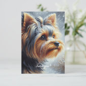 Niedliche Yorkshire Terrier Winterlandschaft Dankeskarte (Stehend Vorderseite)