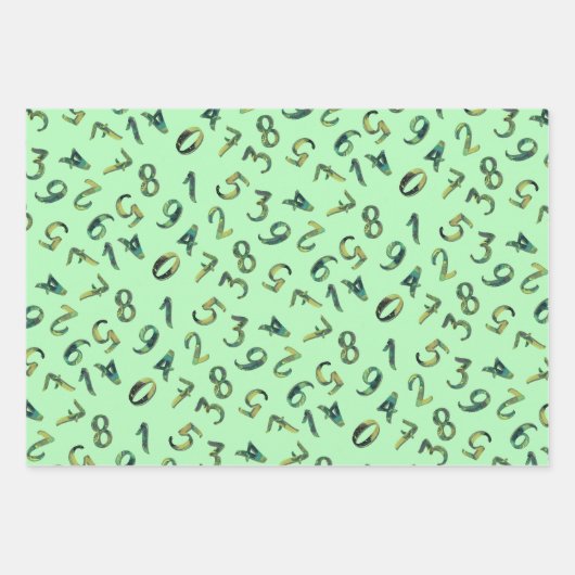 Niedliche Zahlen Muster Navy Blue Green Mathematic Geschenkpapier Set (Vorderseite 3)