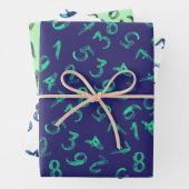 Niedliche Zahlen Muster Navy Blue Green Mathematic Geschenkpapier Set (Beispiel)