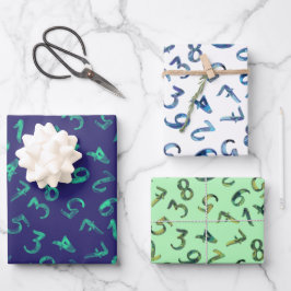 Niedliche Zahlen Muster Navy Blue Green Mathematic Geschenkpapier Set