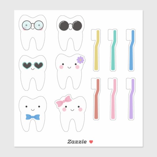 Niedliche Zähne mit verschiedenen Persönlichkeiten Aufkleber (Blatt)