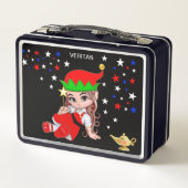 Niedliche Zauberfee und Sterne auf Schwarz Metall Brotdose (Rückseite)