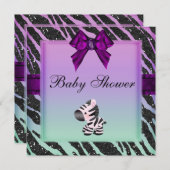 Niedliche Zebra & Animal Print Glitzer Babydusche Einladung (Vorne/Hinten)