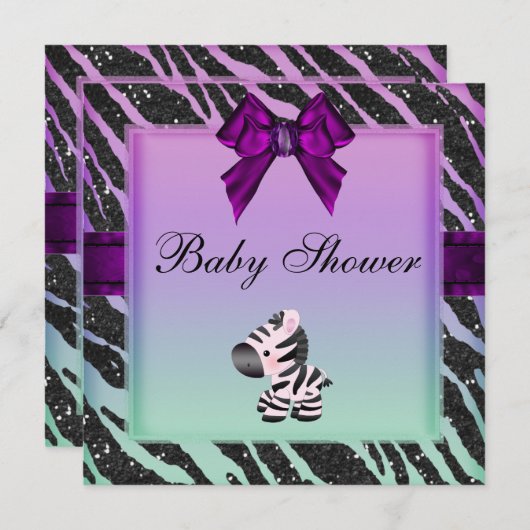 Niedliche Zebra & Animal Print Glitzer Babydusche Einladung (Vorne/Hinten)