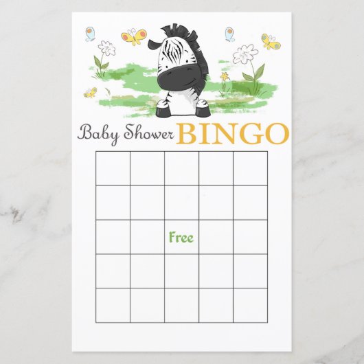 Niedliche Zebra Baby Dusche Bingcard (Vorderseite)