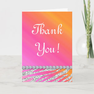 Niedliche Zebra Bling Glitzer Orange Pink Geschenk Dankeskarte