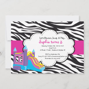 Niedliche Zebra Bounce House Party Einladung