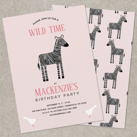 Niedliche Zebra Girl Geburtstagsparty Einladung