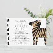 Niedliche Zebra Natural Baige Baby Dusche Einladun Einladung (Stehend Vorderseite)