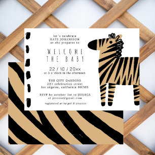 Niedliche Zebra Natural Baige Baby Dusche Einladun Einladung