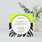 Niedliche Zebra Print Custom Lime Green Custom Wed Einladung (Stehend Vorderseite)