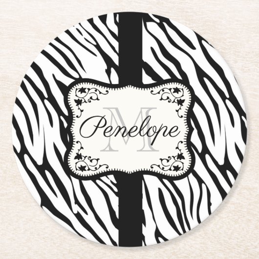 Niedliche Zebra Print Runder Pappuntersetzer (Vorderseite)