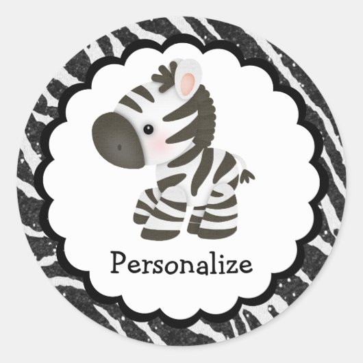 Niedliche Zebra- und Glitzer-Sticker Runder Aufkleber (Vorderseite)