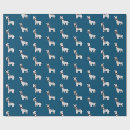 Niedliche Zebra Zoo Tiere Schwarz-weiß Blue Geschenkpapier (Flach)
