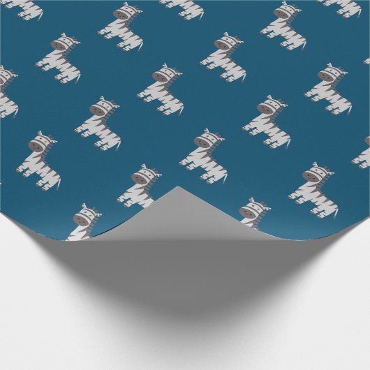 Niedliche Zebra Zoo Tiere Schwarz-weiß Blue Geschenkpapier (Ecke)