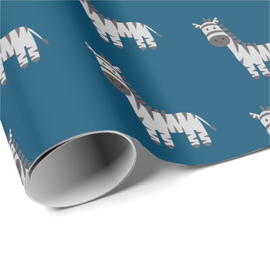 Niedliche Zebra Zoo Tiere Schwarz-weiß Blue Geschenkpapier (Rolleneckpunkt)
