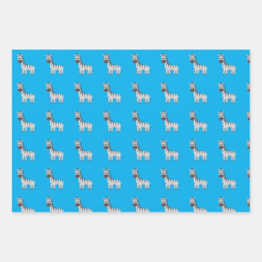 Niedliche Zebra Zoo Tiere Schwarz-weiß Blue Geschenkpapier Set (Vorderseite 3)