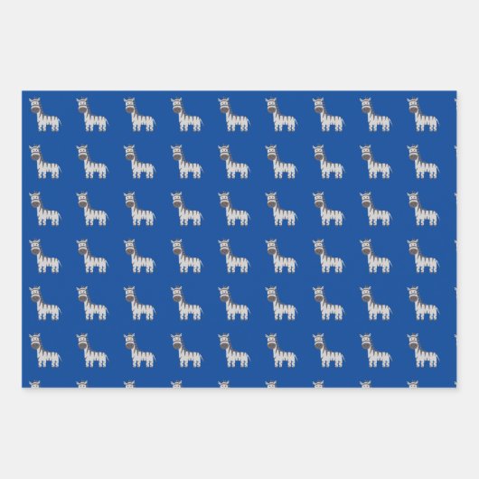 Niedliche Zebra Zoo Tiere Schwarz-weiß Blue Geschenkpapier Set (Vorderseite 2)
