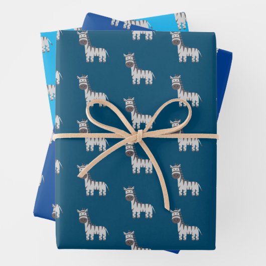 Niedliche Zebra Zoo Tiere Schwarz-weiß Blue Geschenkpapier Set (Beispiel)