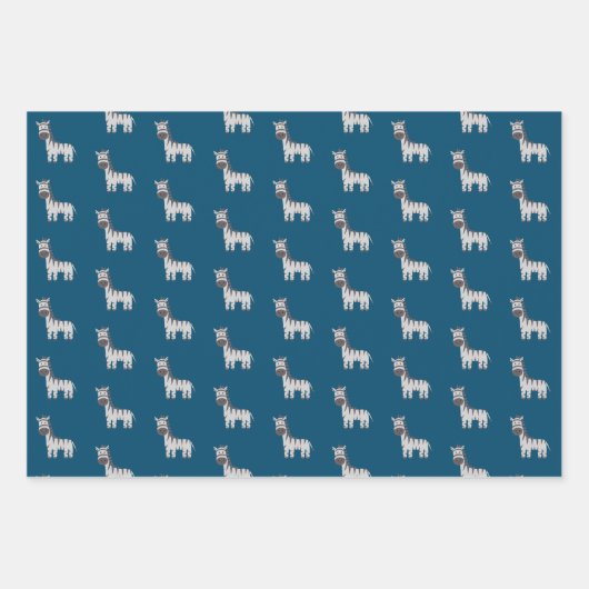 Niedliche Zebra Zoo Tiere Schwarz-weiß Blue Geschenkpapier Set (Vorderseite)