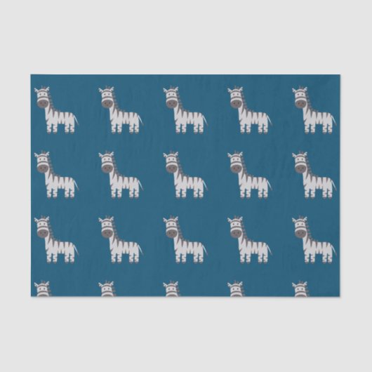 Niedliche Zebra Zoo Tiere Schwarz-weiß Blue Seidenpapier (Vorderseite)