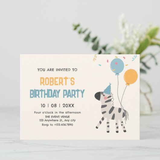 Niedliche Zebraballons Geburtstag Einladung (Stehend Vorderseite)